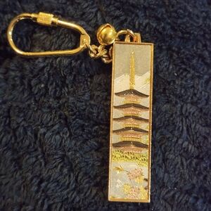 Vintage Japanese Palace Chokin Art Picture Garden Key Ring.